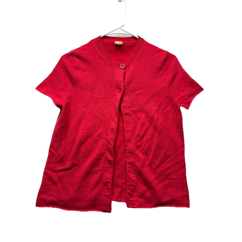 J CREW 100% cashmere short-sleeve cardigan in Size Medium Red 2 Button